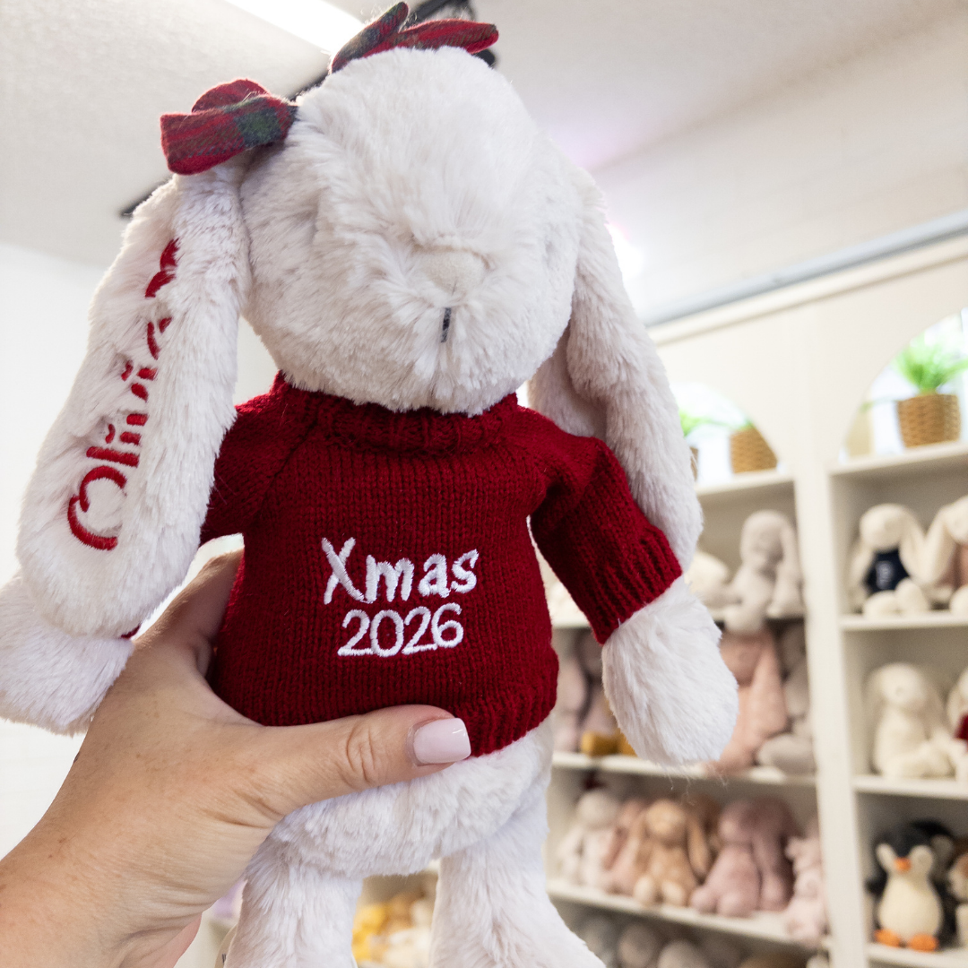 Snuggle Bunnies - Penelope Red Bow Bunny & Xmas Jumper