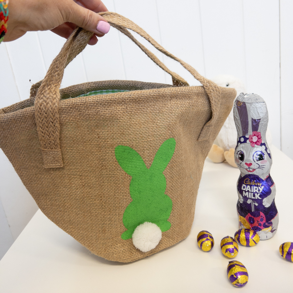 Easter Basket - Jute with Green Bunny (clearance)