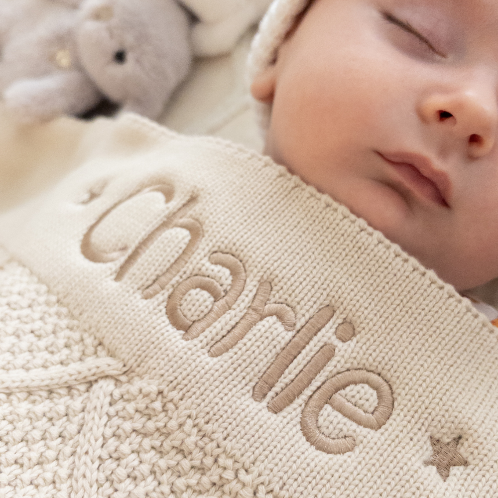SAME-DAY Beige Bunny & Oatmeal Diamond Knit Blanket Baby Hamper