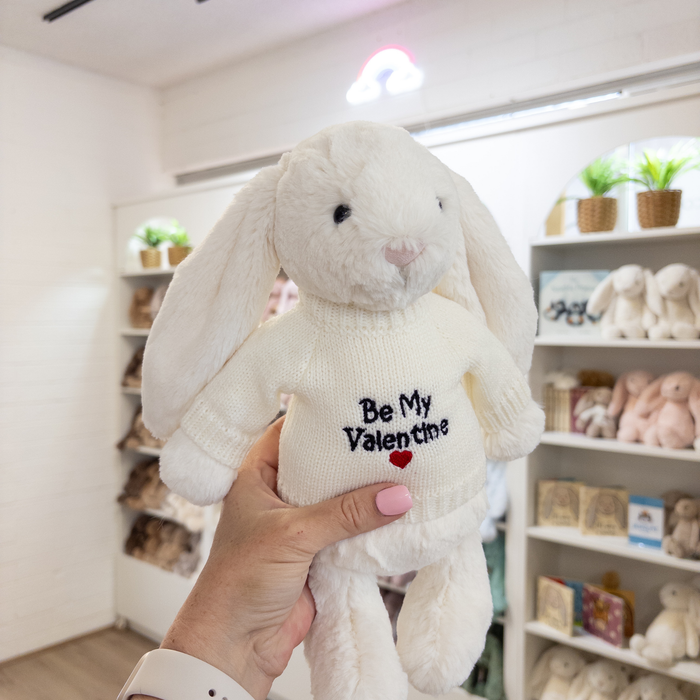 Valentines Day Gift - Medium Cream Jellycat Bunny & Be My Valentine Jumper