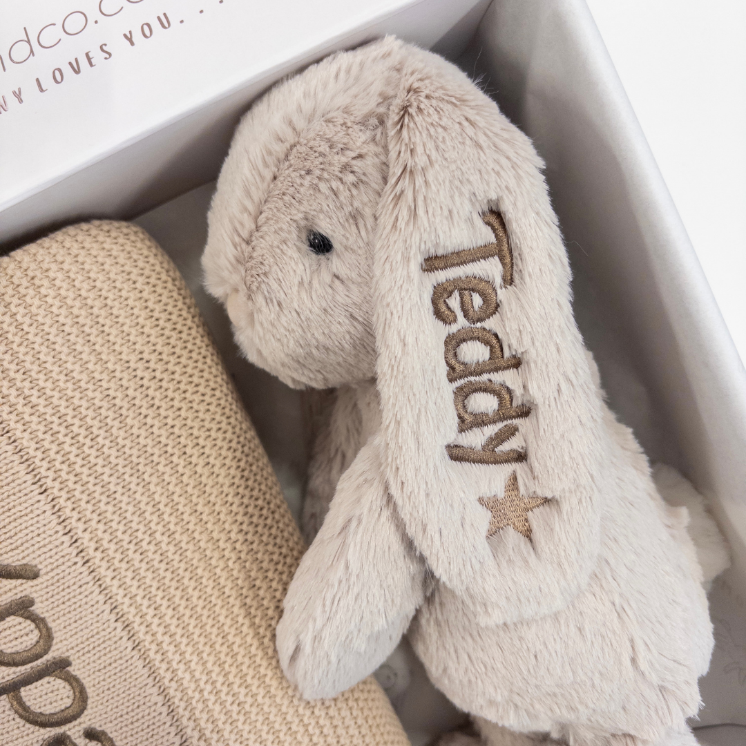 Personalised Bunny & Blanket Gift Hamper - Beige