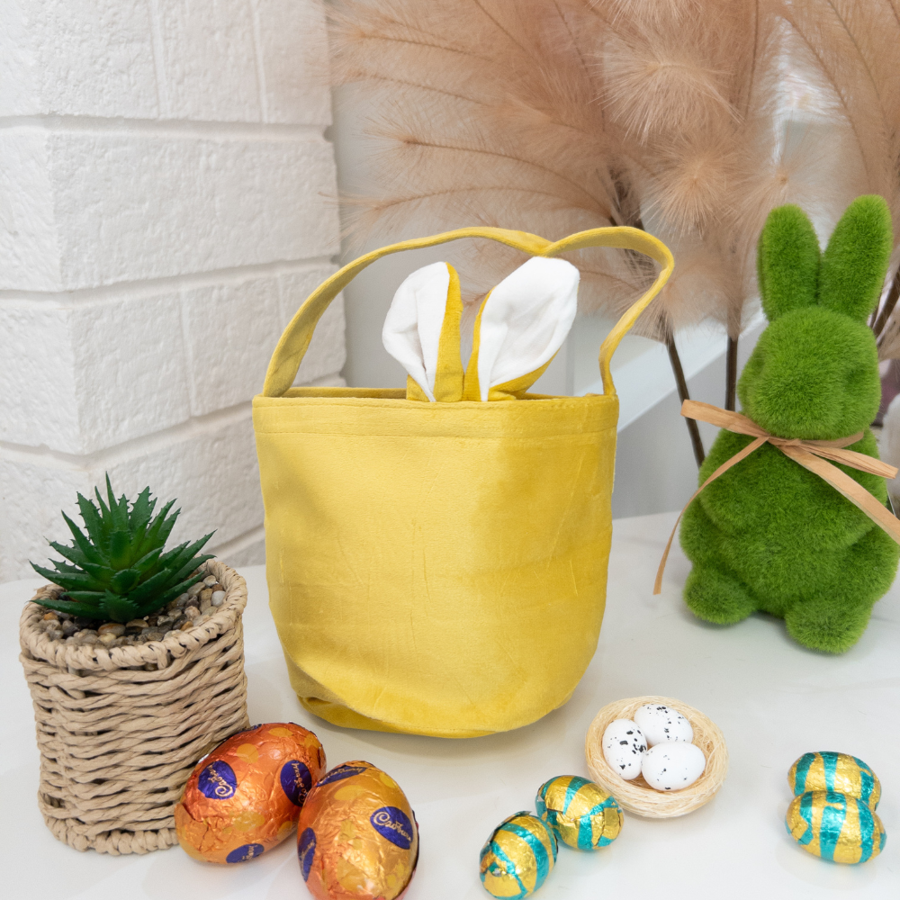 Personalised Easter Basket Small Bunny Ears - Yellow