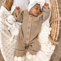 Little B's Knitted Cotton Rib Romper - Oak