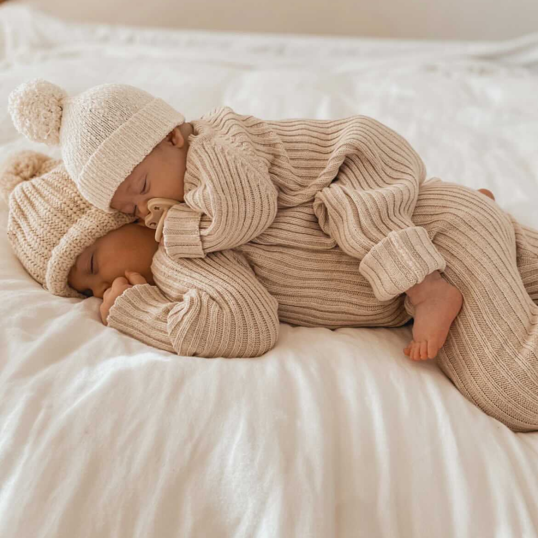 Little B's Knitted Cotton Rib Romper - Honey Milk