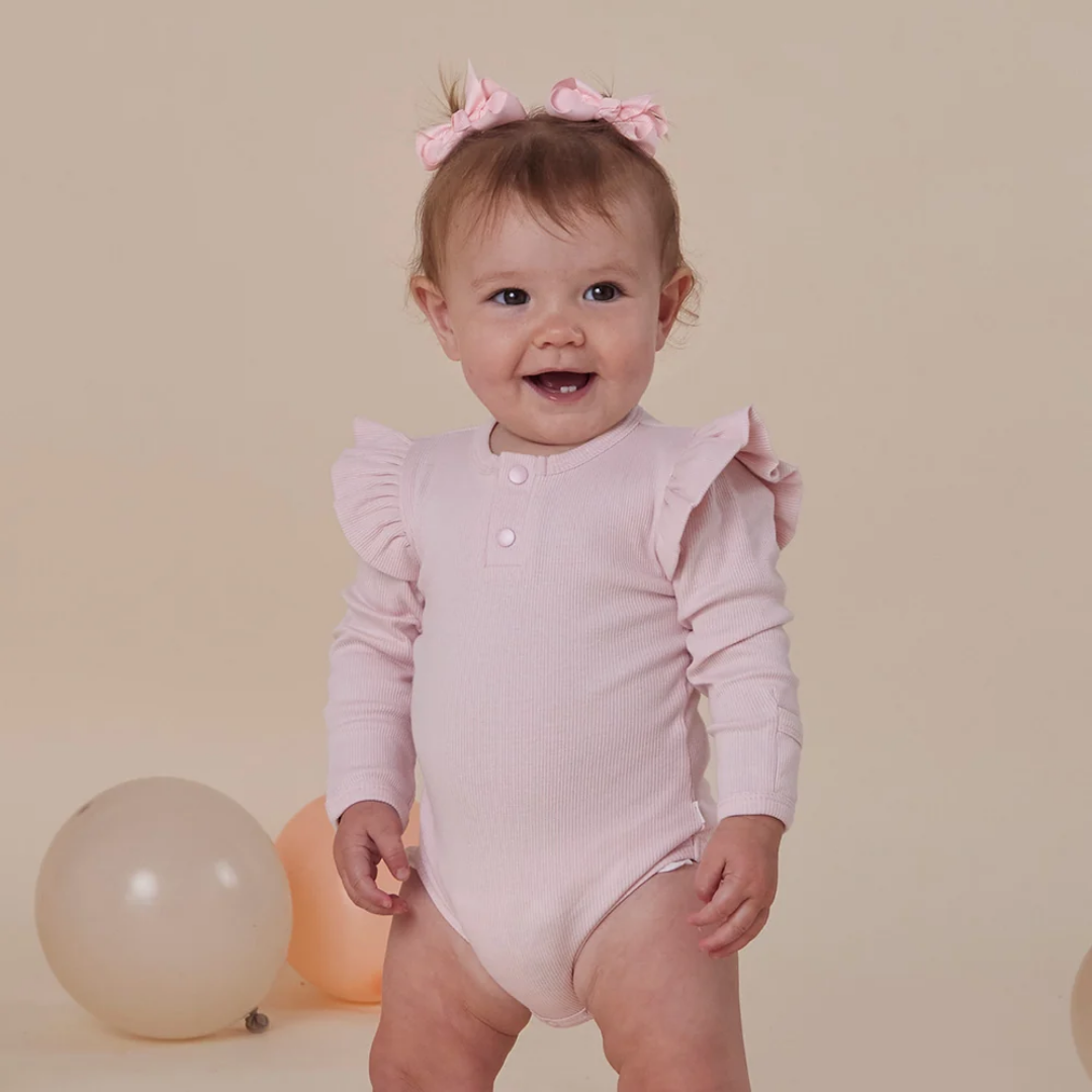 Snuggle Hunny Long Sleeve Organic Bodysuit with Frill - Baby Pink