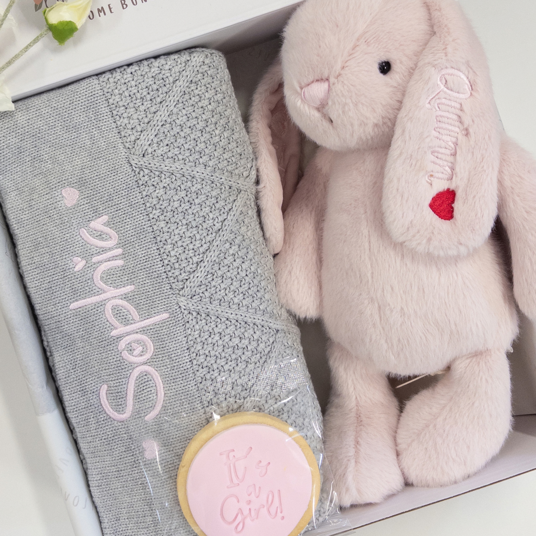 Personalised Bunny & Blanket Baby Gift Hamper - Blossom