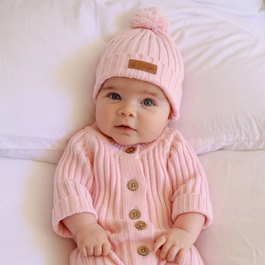 Little B's Knitted Cotton Rib Beanie - Pink