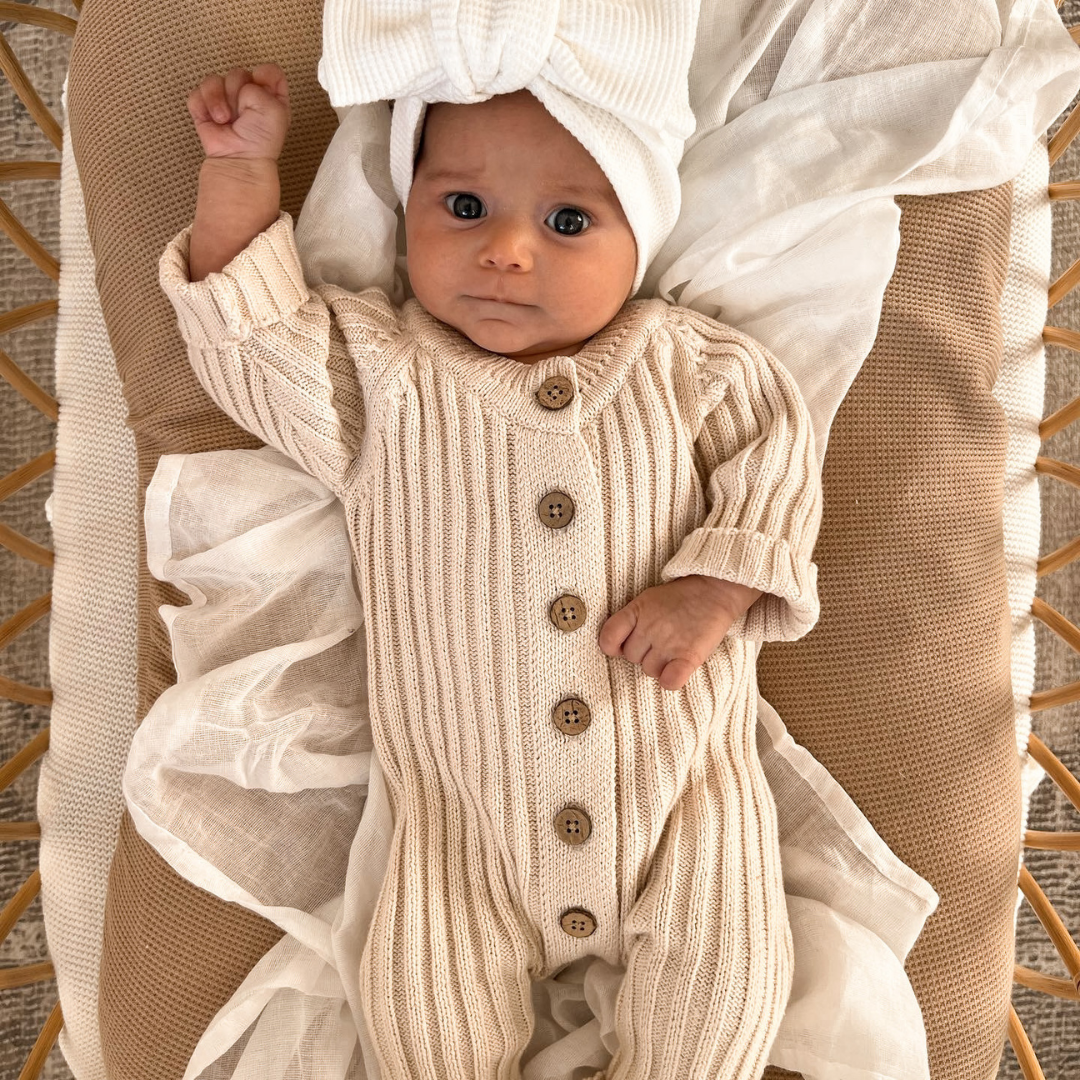 Little B's Knitted Cotton Rib Romper - Honey Milk
