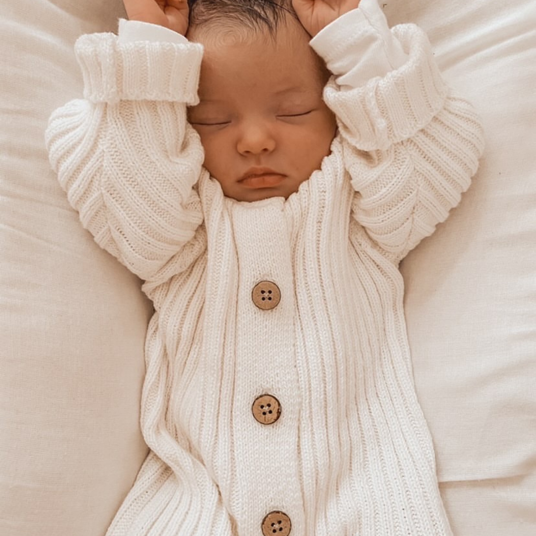 Little B's Knitted Cotton Rib Romper - Milk