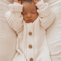 Little B's Knitted Cotton Rib Romper - Milk