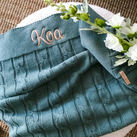 Personalised Cable Knit Baby Blanket - Forest