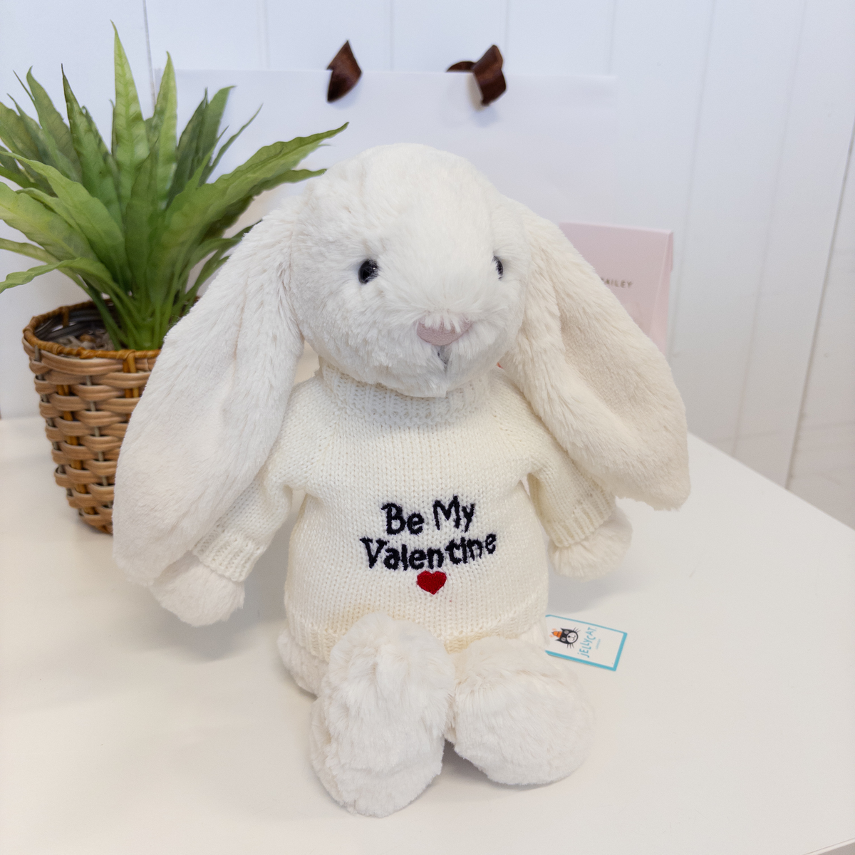 Valentines Day Gift - Medium Cream Jellycat Bunny & Be My Valentine Jumper