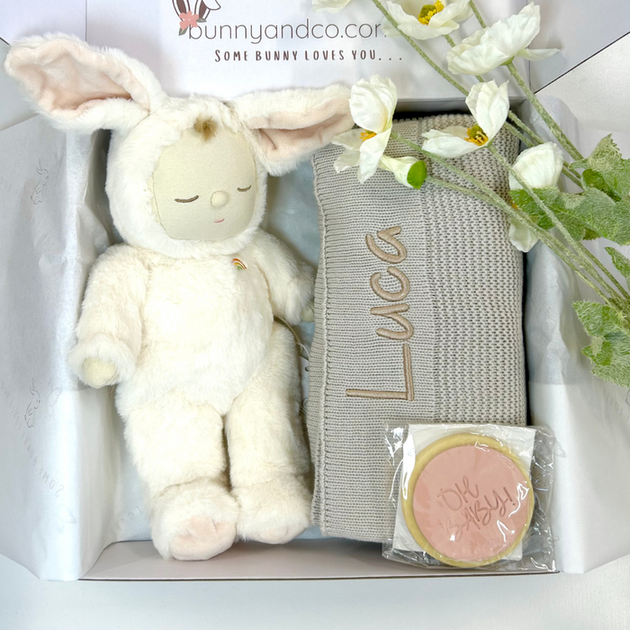 Personalised Stone Knit Blanket & Cozy Dinkum Gift Hamper - Fenix Fox