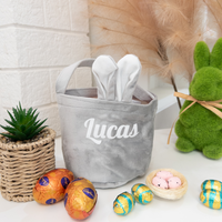 Personalised Easter Basket Small Bunny Ears - Grey