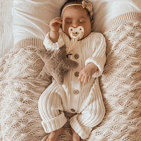 Little B's Knitted Cotton Rib Romper - Milk