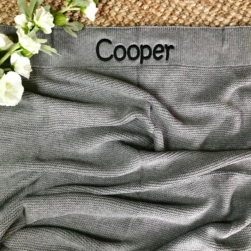 Personalised 100% Cotton Knit Baby Blanket - Charcoal Grey