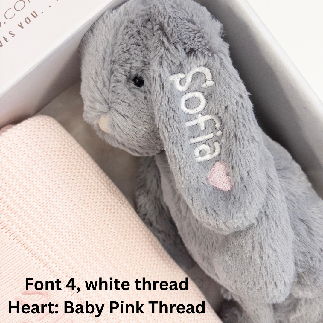 Personalised Bunny & Blanket Gift Hamper - Silver & Pink