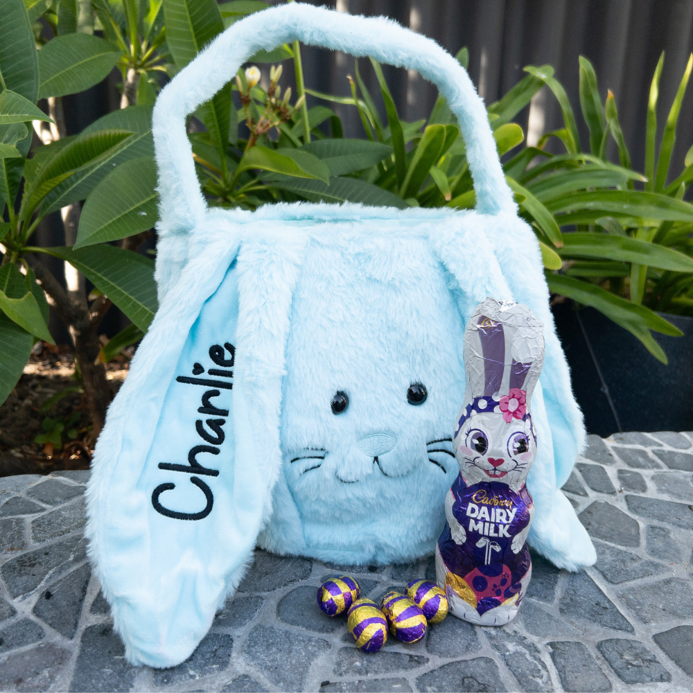 Personalised Easter Bunny Rabbit Basket - Blue