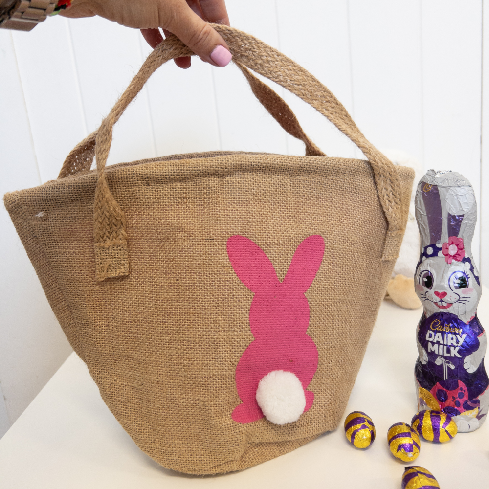 Easter Basket - Jute with Pink Bunny (clearance)