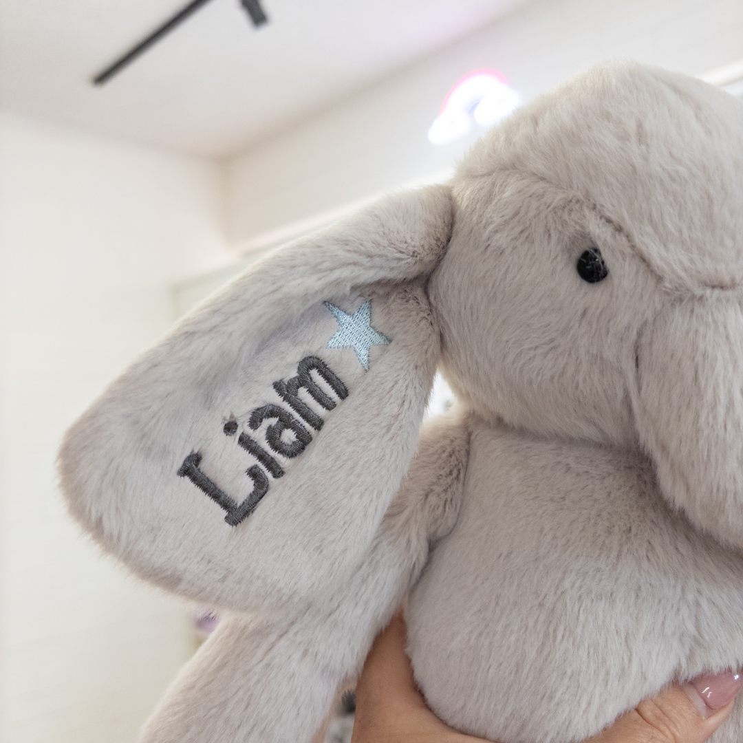 Personalised Grey Diamond Knit Blanket & Elephant Baby Hamper - Baby Boy