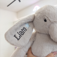 Personalised Grey Diamond Knit Blanket & Elephant Baby Hamper - Baby Boy