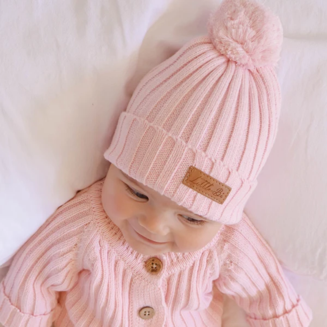 Little B's Knitted Cotton Rib Beanie - Pink
