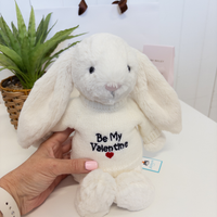 Valentines Day Gift - Medium Cream Jellycat Bunny & Be My Valentine Jumper