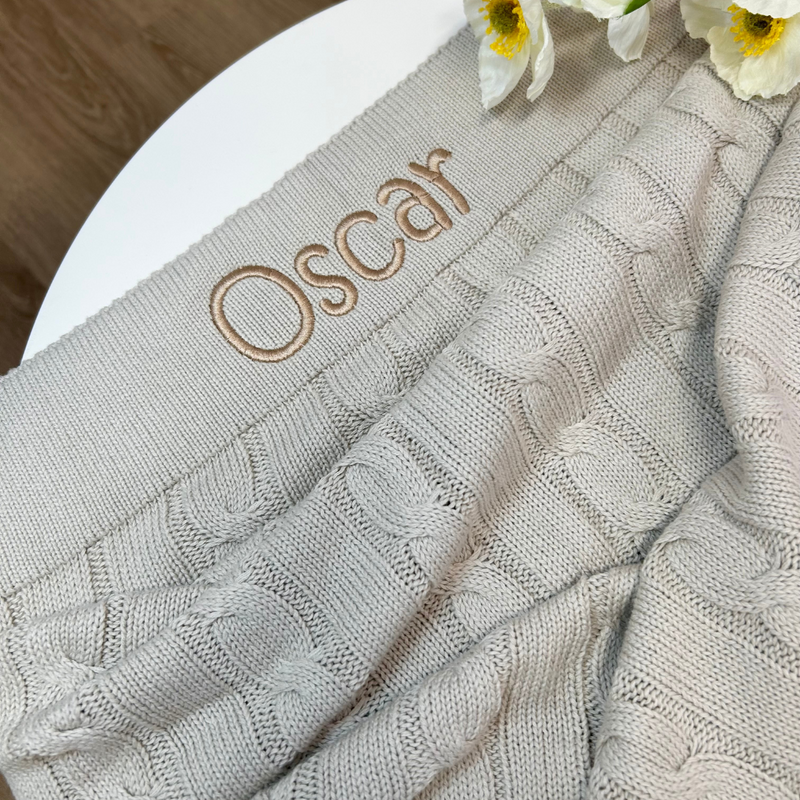 Personalised Baby Blanket - Stone Cable Knit