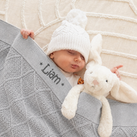 Personalised Diamond Knit Baby Blanket - Grey Marle