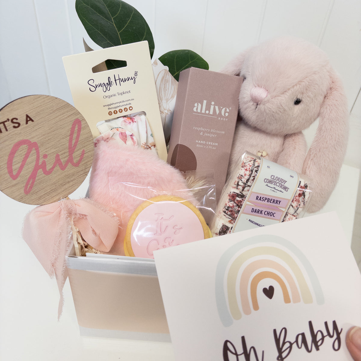 Same-Day It's A Girl Bunny Hamper with Living Gift