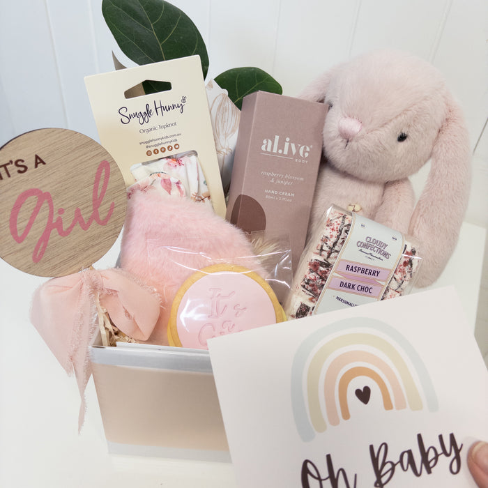 It's A Girl Bunny Hamper with Living Gift