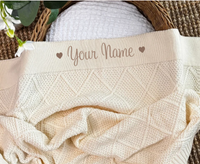 Personalised Diamond Knit Baby Blanket - Milk