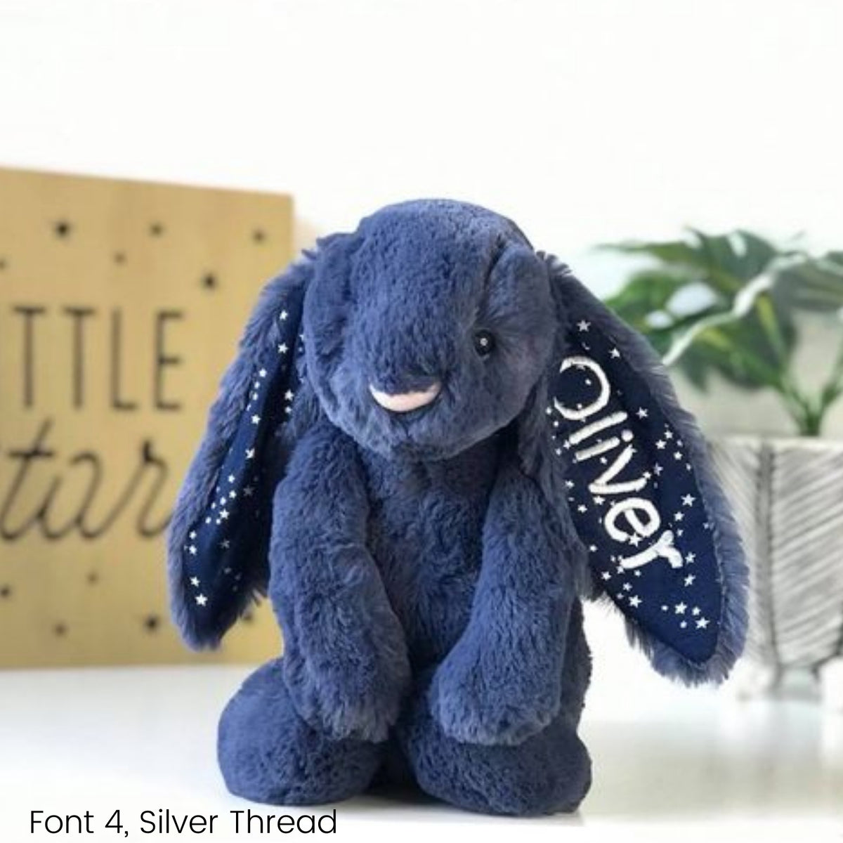Personalised Stardust Jellycat Bunny & Grey Cable Knit Blanket