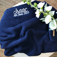 Personalised 100% Cotton Knit Baby Blanket - Navy Blue