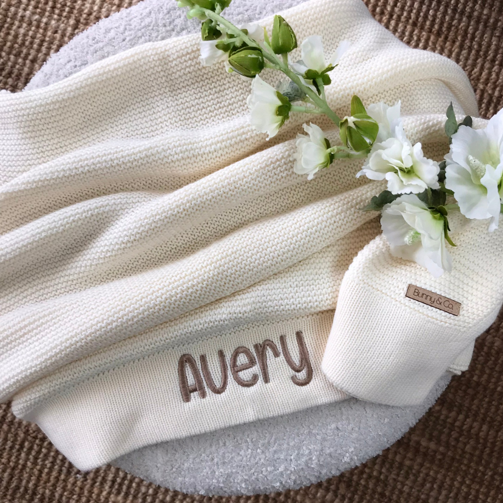 Personalised 100% Cotton Knit Baby Blanket - Cream