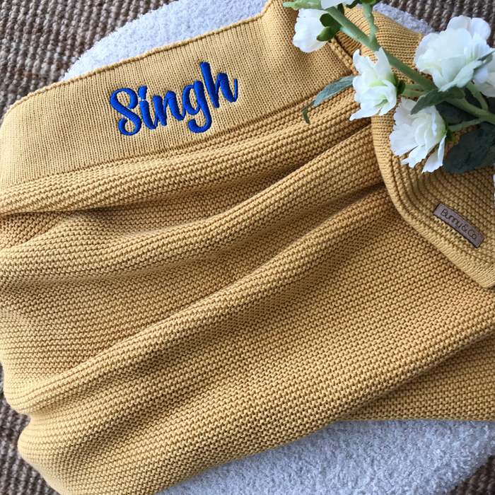 Personalised 100% Cotton Knit Baby Blanket - Mustard Yellow