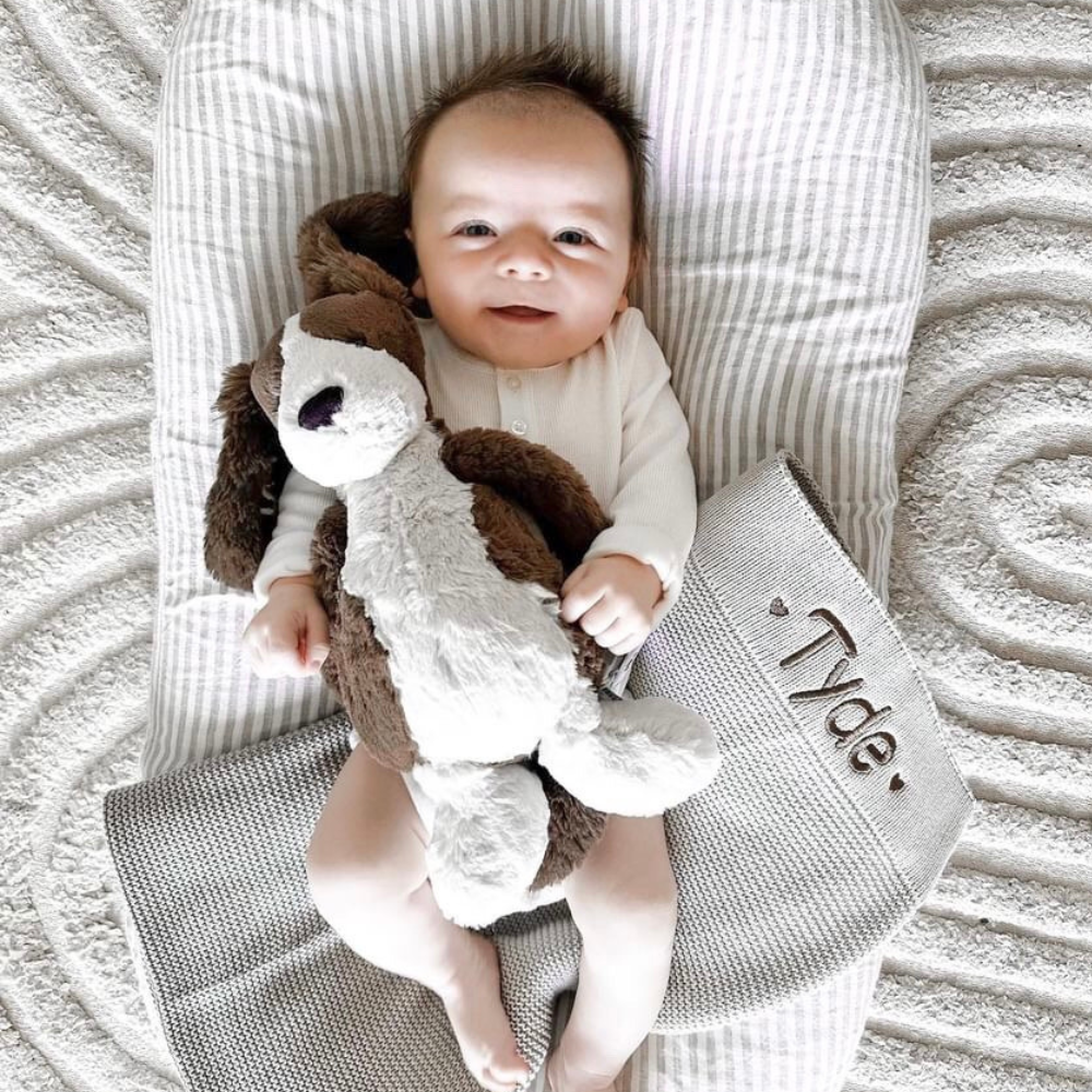 Personalised Cotton Knit Baby Blanket Stone Grey 100 Cotton