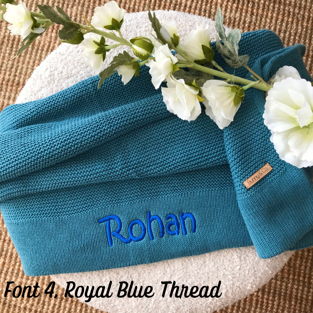 Personalised 100% Cotton Knit Baby Blanket - Teal Blue