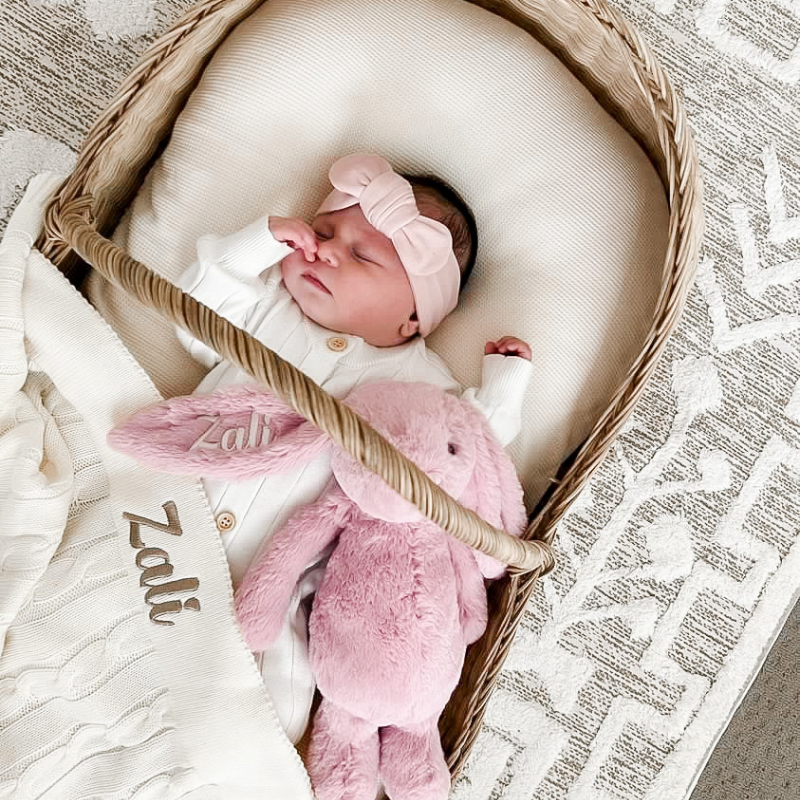 Personalised Cable Knit Baby Blanket Cream Bunny Co