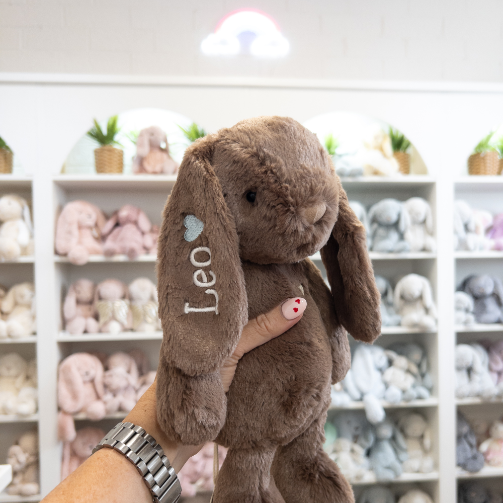 Personalised Bunny Rabbit Teddy Australia Jamie Kay Snuggle Bunnies dark brown spice bunny