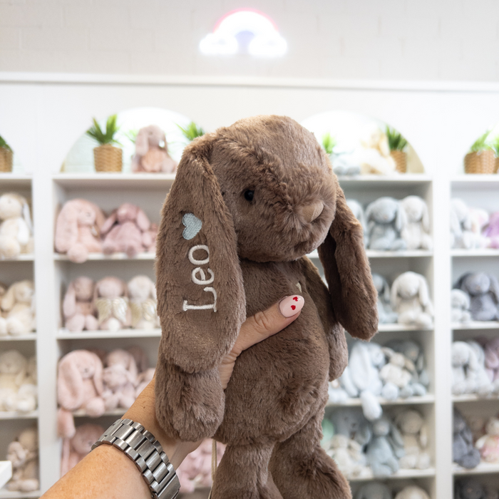 Personalised Bunny Rabbit Teddy Australia Jamie Kay Snuggle Bunnies dark brown spice bunny