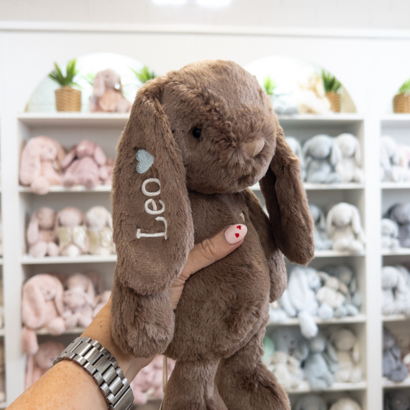 Personalised Bunny Rabbit Teddy Australia Jamie Kay Snuggle Bunnies dark brown spice bunny