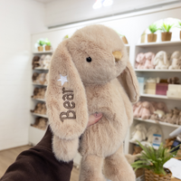 Personalised Plush toy bunny bear with name engraved on ear. Personalised baby infant gift australia