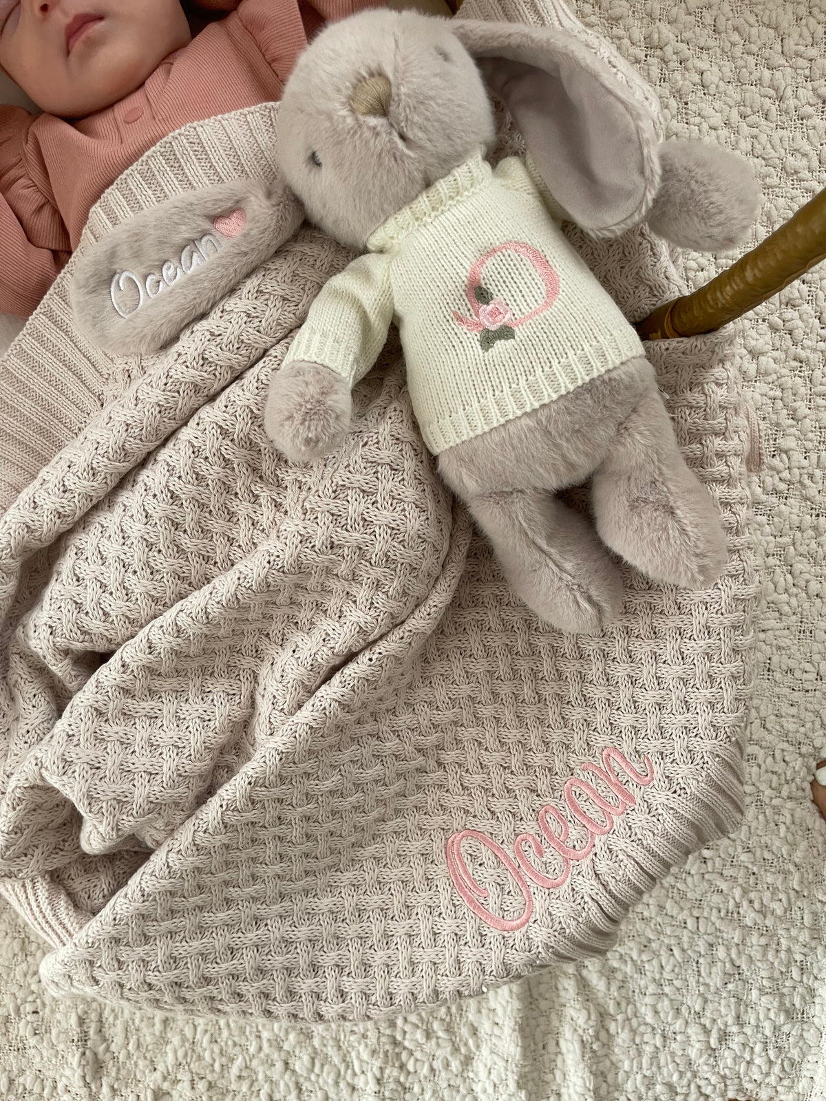 Personalised Snuggle Bunny & Blanket Gift Hamper - Beige