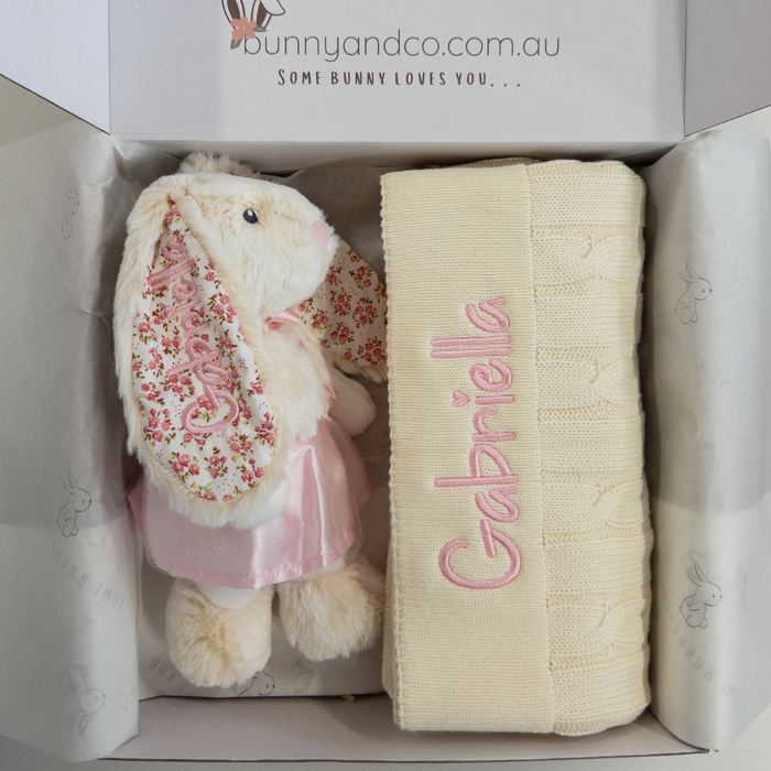 Personalised Newborn Gift Set - Small Ballerina Frankie Bunny & Cream Blanket