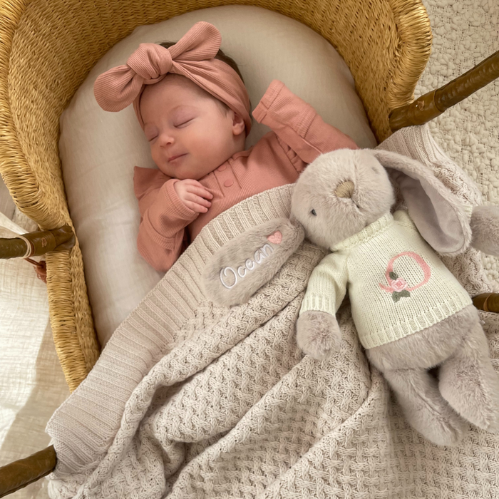 Personalised Snuggle Bunny & Blanket Gift Hamper - Beige