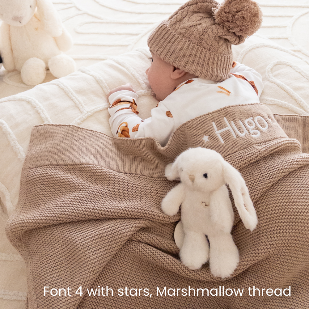 Personalised 100% Cotton Knit Baby Blanket - Beige