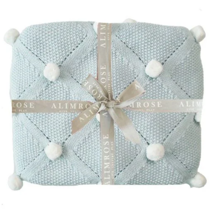 Alimrose Pom Pom Baby Blanket  - Powder Blue