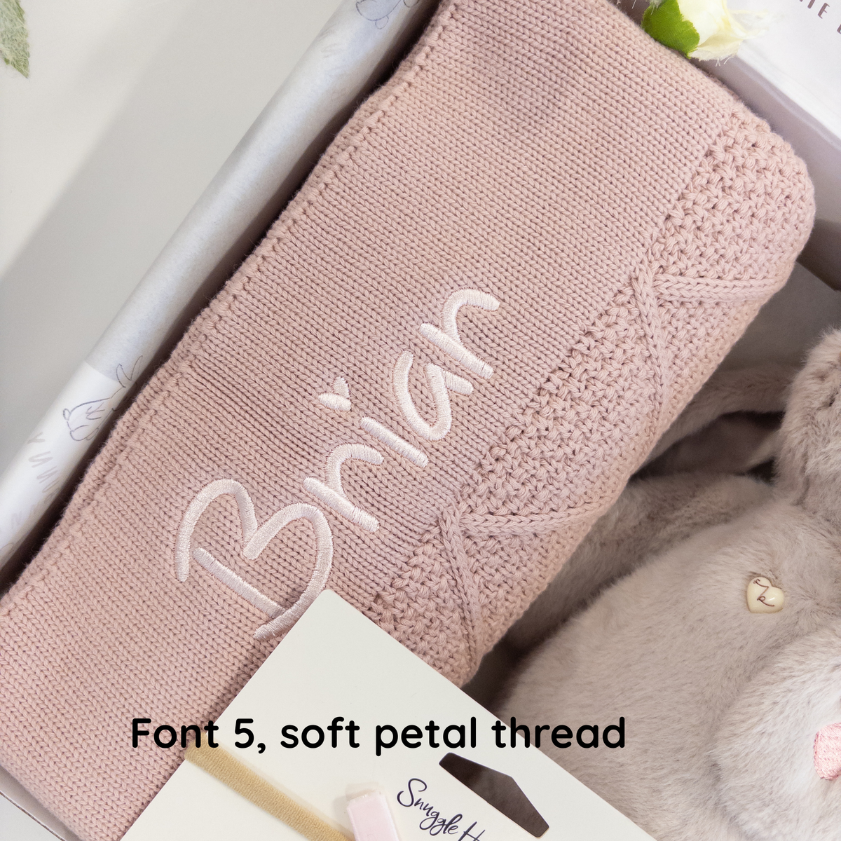 Personalised Beige Bunny & Rosewater Diamond Knit Blanket Baby Hamper