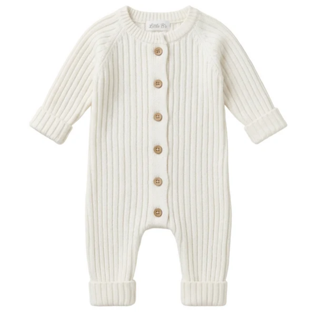 Little B's Knitted Cotton Rib Romper - Milk